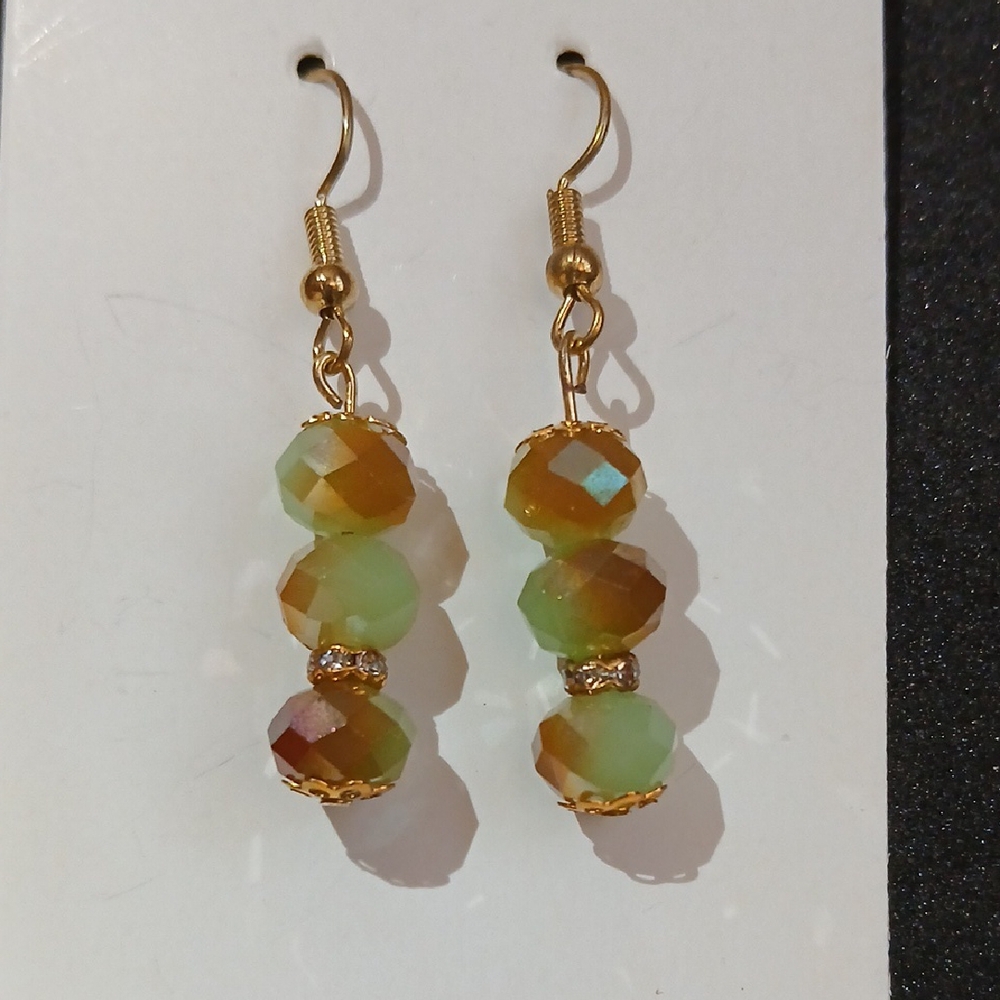 Elegant Gold and Green Beaded Earrings